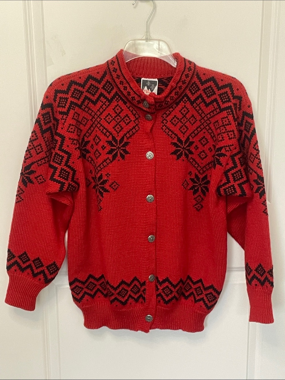 Dale of Norway Red Wool Fair Isle Sweater Cardigan Small